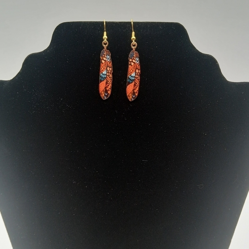 Handmade Vibrant Bohemian Style Enamel Feather Earrings​​​